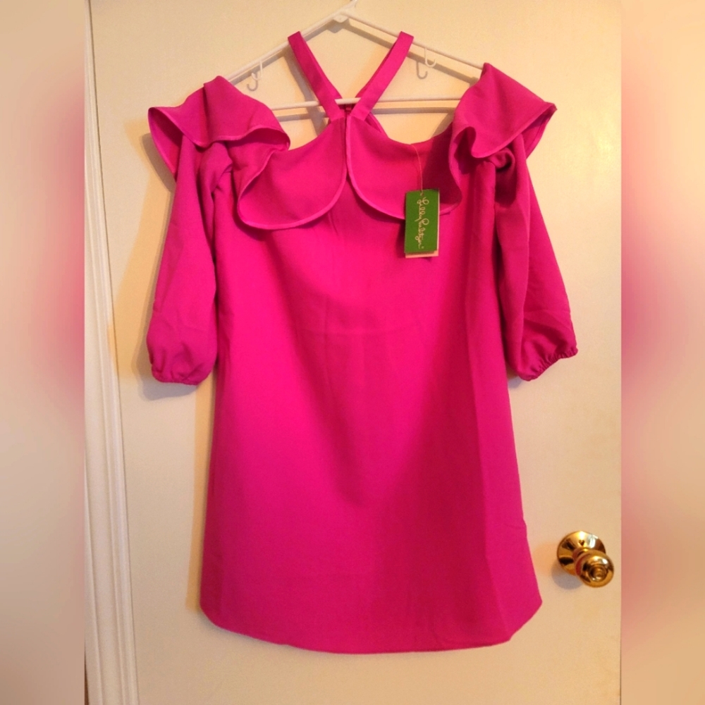 Lilly Pulitzer pink off the shoulder dress